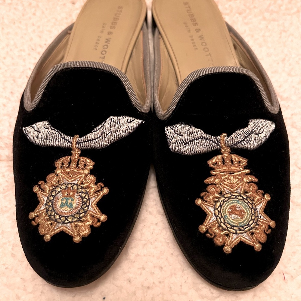 Stubbs & Wooten Slide on Velvet Mules Flats Loafer
